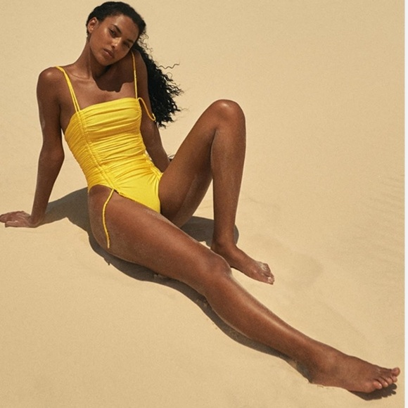 New! Baobab Ancla Ruched Swimsuit In Popcorn yellow nwot 24169 - Picture 1 of 14